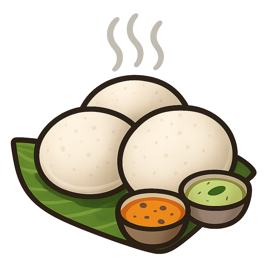 Classic Idly with Sambar and Chutney